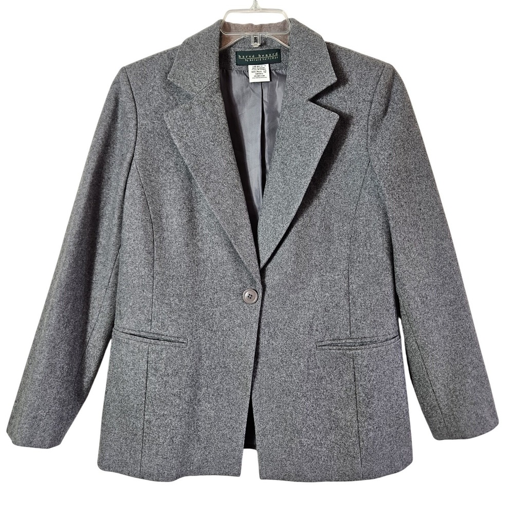 Harve Benard Vtg Women's Gray Wool Blend Single Button Blazer 12 Dark Academia